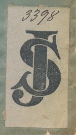 ExLibris-Stempel mit verschlungenen Buchstaben J S und handgeschriebener Zahl 3398